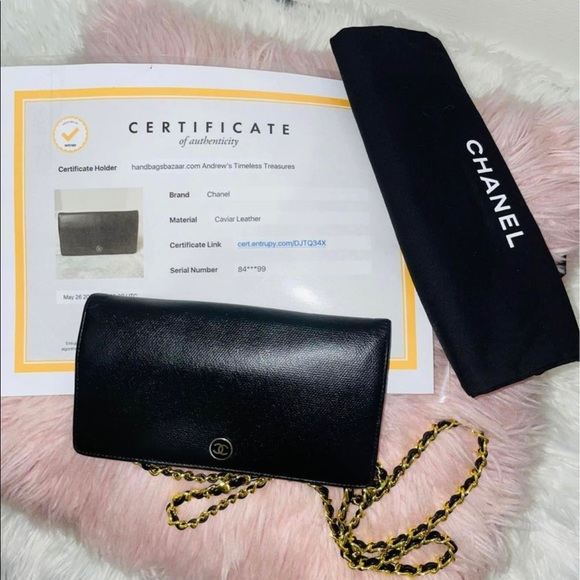 Authentic Chanel Coco Button Caviar Leather Bifold Long Wallet Crossbody - Picture 6 of 7